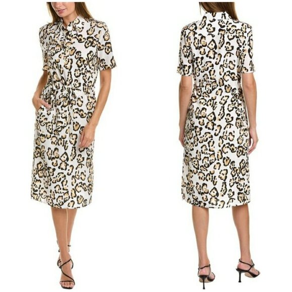 💕ST. JOHN💕 Printed Silk Dress ~ 100% Silk White Cheetah Print Large - Picture 1 of 10